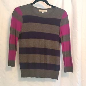 LOFT Striped Sweater 3/4 Length Sleeves Gray Navy Pink Size XS EUC